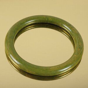 Vintage Bakelite Bangle Bracelet Green Moss 8 In 8.2 mm Wide